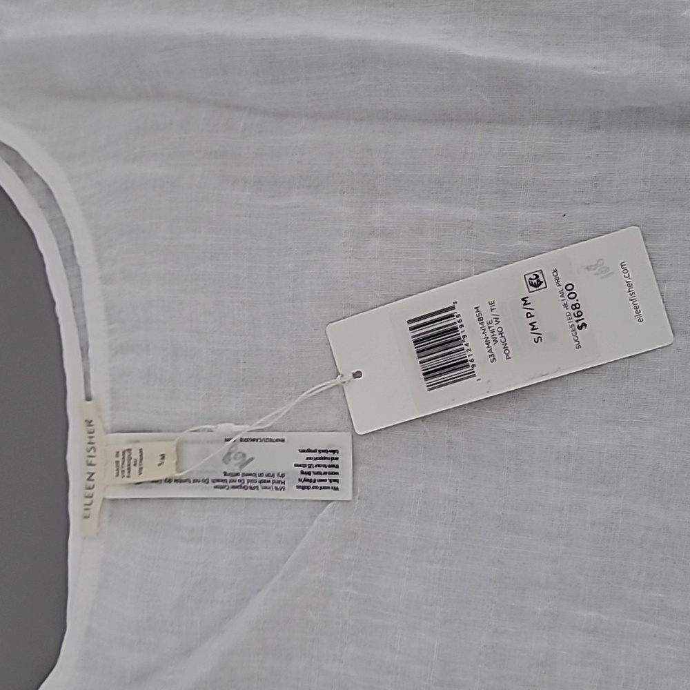 Eileen Fisher Women's White Poncho With Tie S/M - Picture 6 of 8